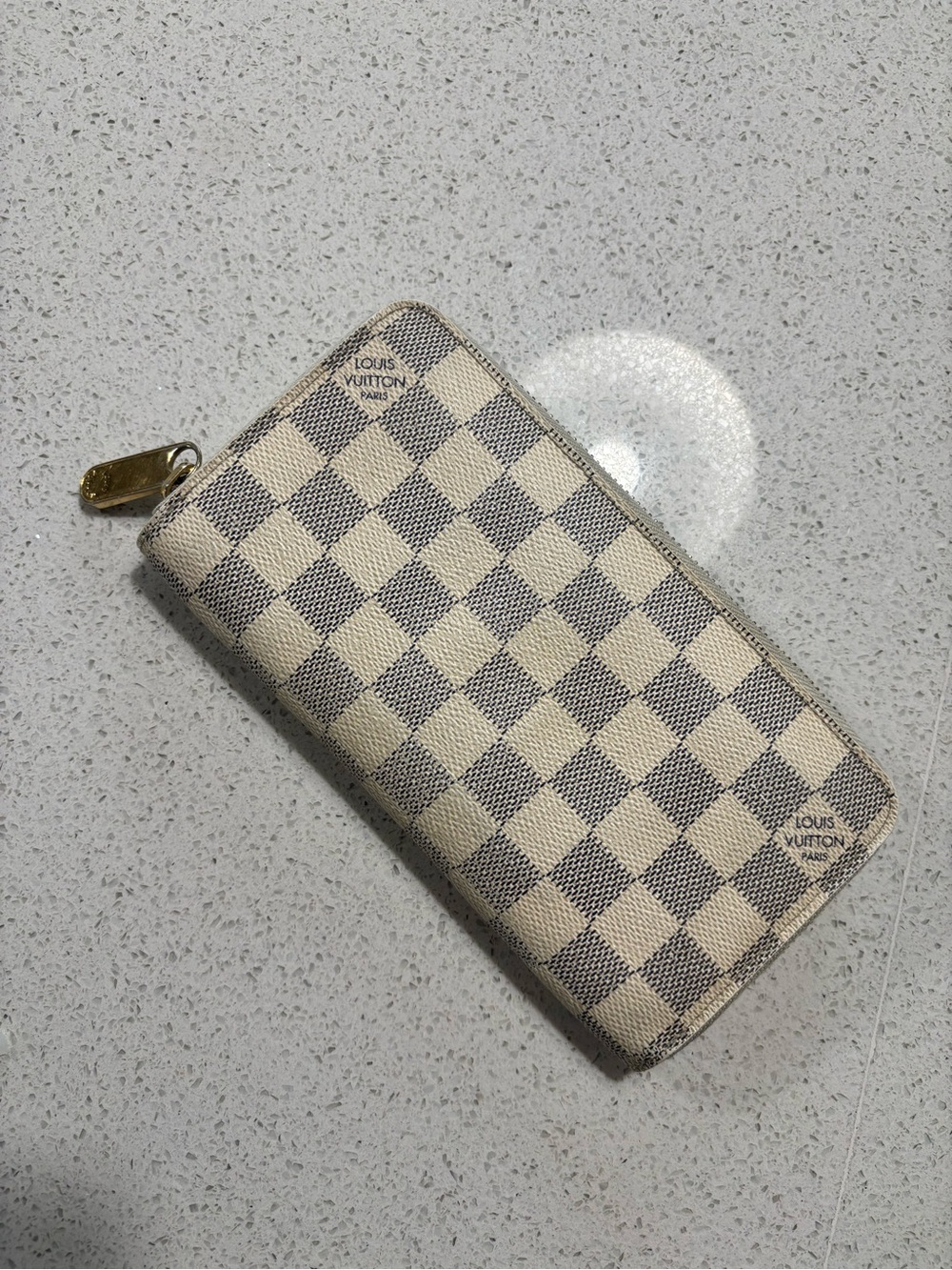 Louis Vuitton Damier Azur Zippy Wallet in Cream and Grey Check